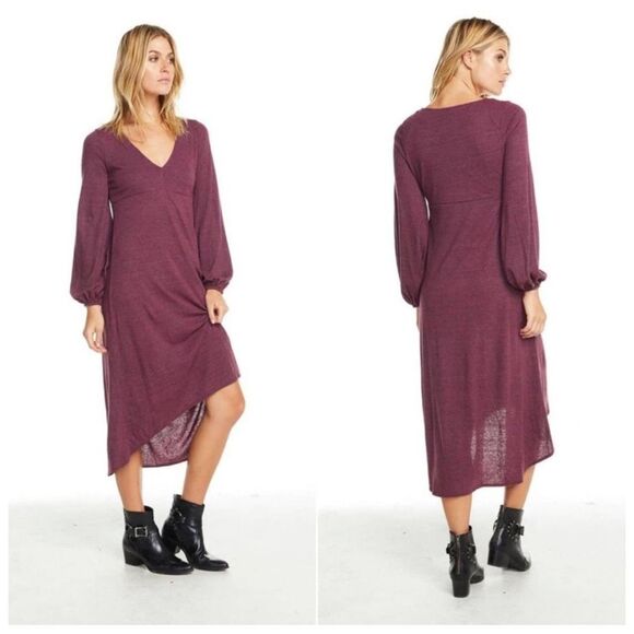 Chasor Sz M Blue Midi Dress High Low Hemline Long Sleeve - Picture 12 of 13